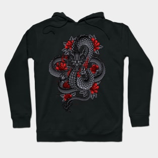 black dragon with red flower Hoodie